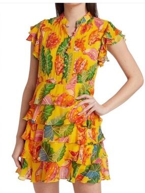 Farm Rio Beaks & Bananas Mini Ruffle Dress NWT Size Large